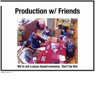 Production w/ Friends
We’re not a pizza-based economy. Don’t do this
Tuesday, June 23, 15
 