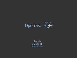 gong   kai


Open vs. 公开


     bunnie
  blinkBL_NK
  Singapore, April 2013
 