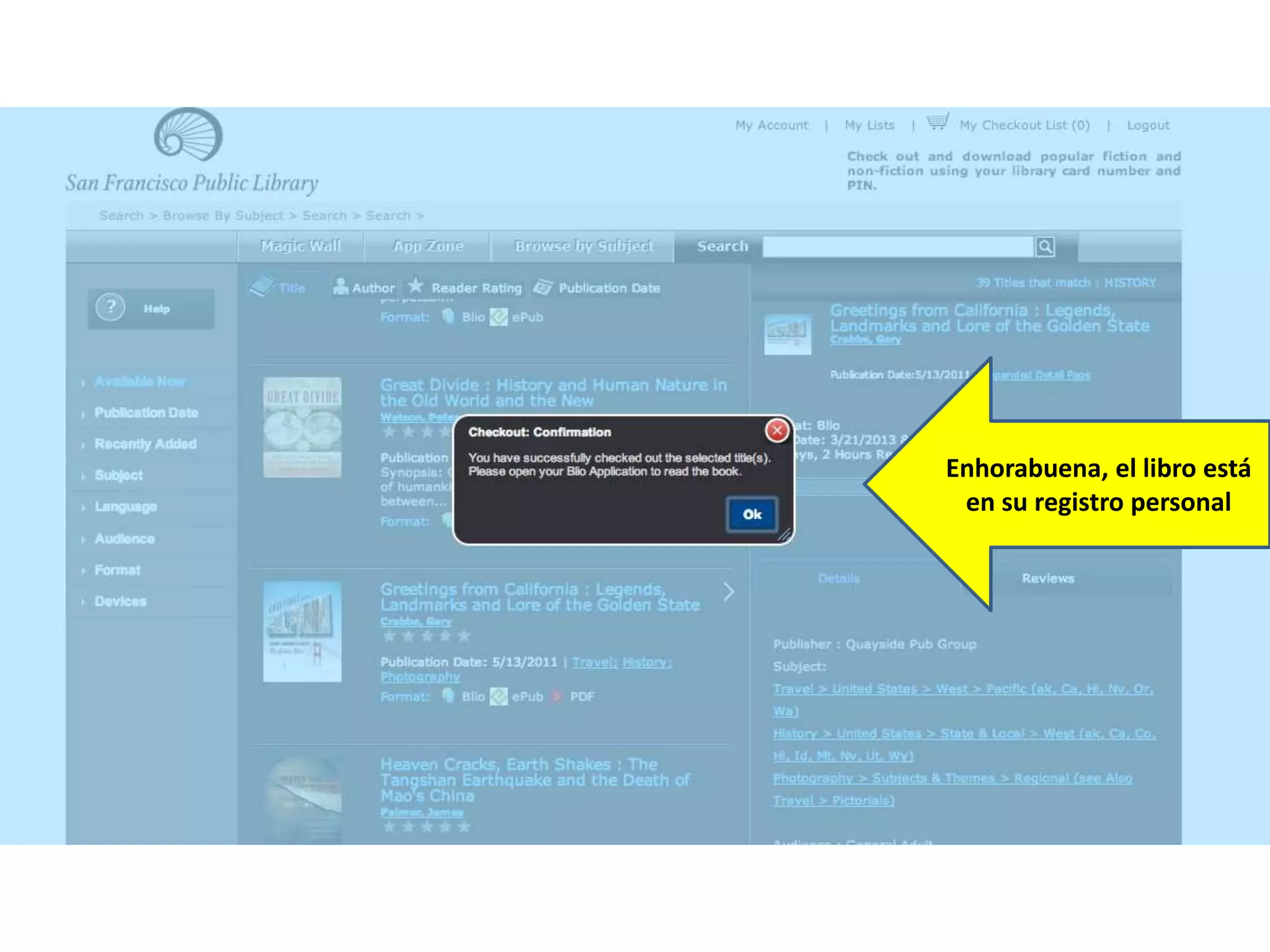 Enhorabuena, el libro está
en su registro personal
 