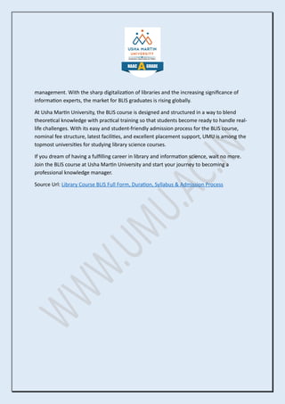 BLIS Course Full Form, Duration, Syllabus & Admission Process! | PDF