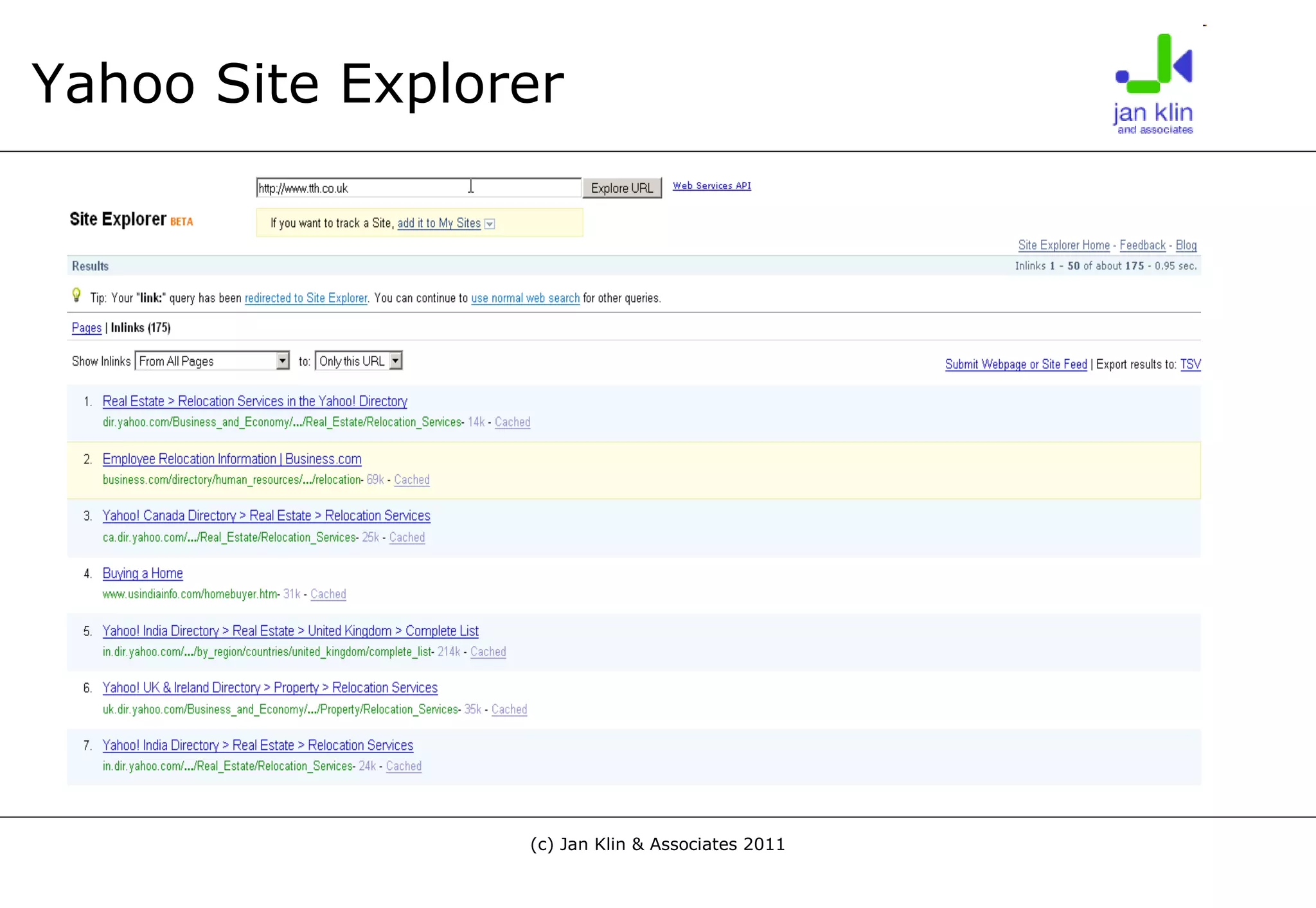 Yahoo Site Explorer 