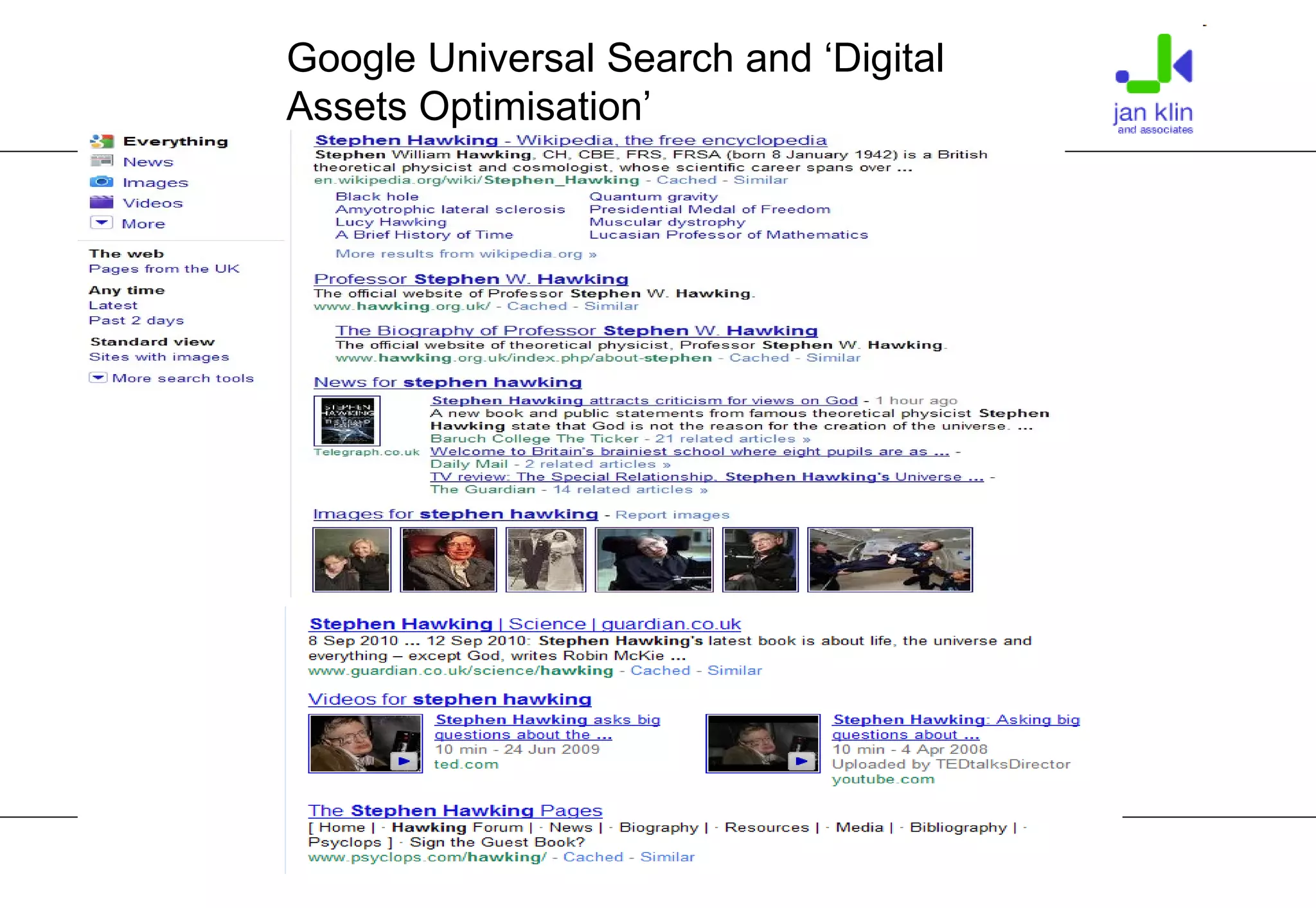 Google Universal Search and ‘Digital Assets Optimisation’ 