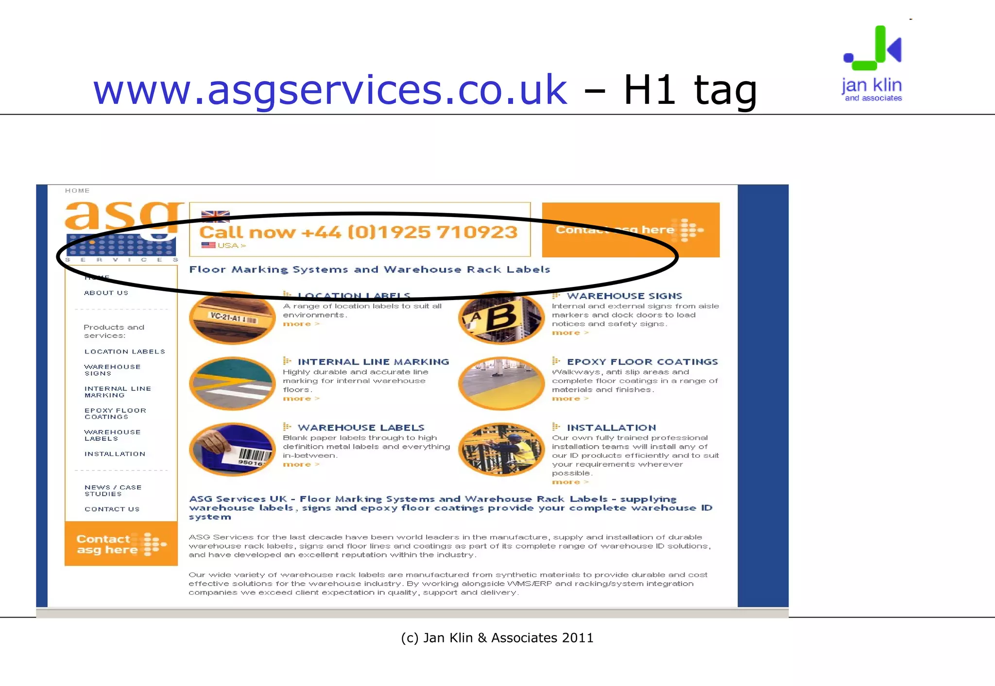 www.asgservices.co.uk  – H1 tag 