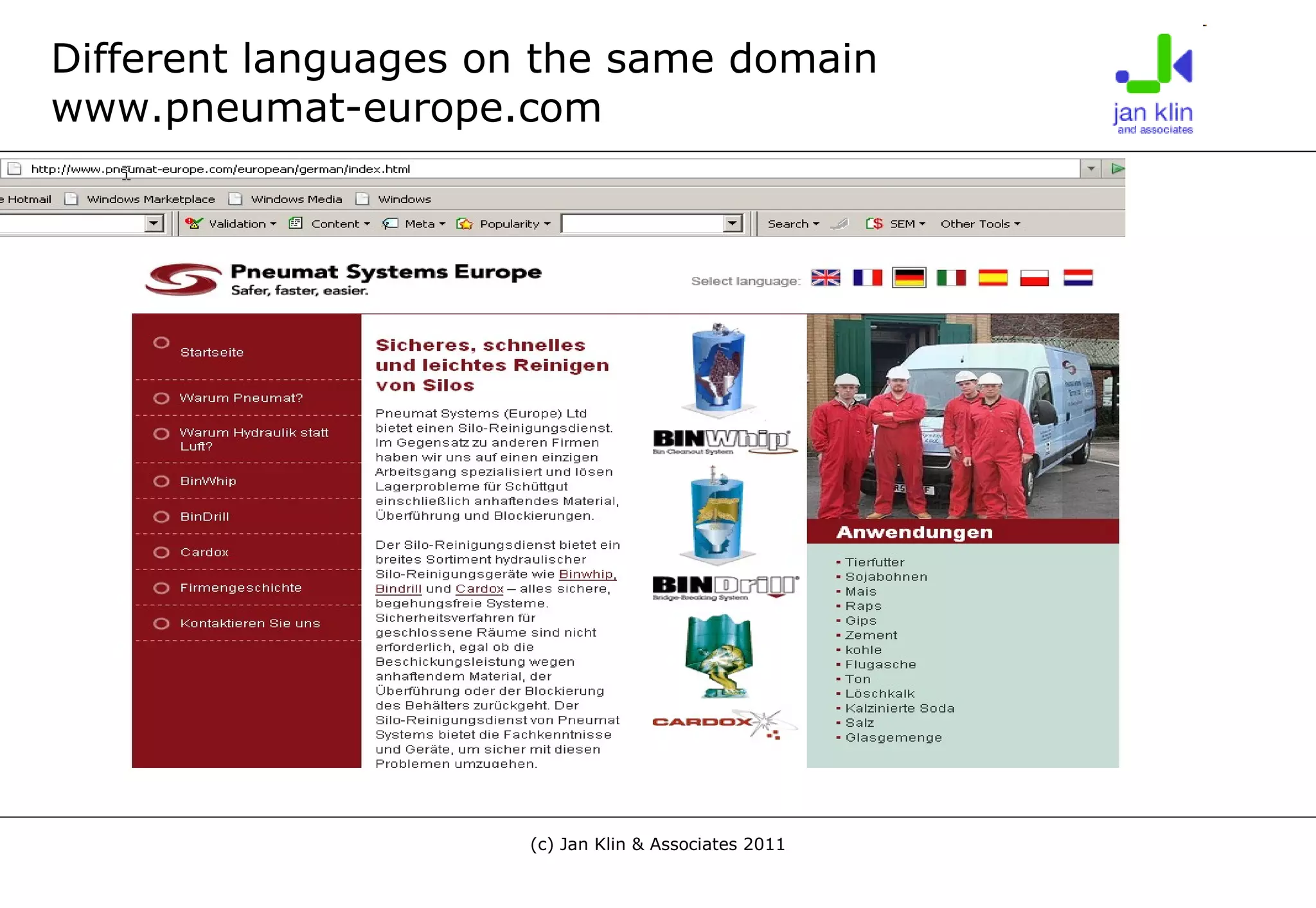 Different languages on the same domain www.pneumat-europe.com 