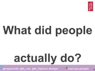 14@imagineUCSD @BL_Labs @BL_DigiSchol #bldigital https://goo.gl/2qqj6V
What did people
actually do?
 
