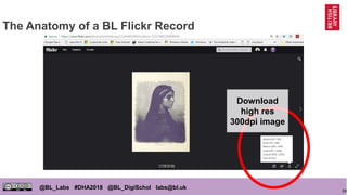 80
@BL_Labs #DHA2018 @BL_DigiSchol labs@bl.uk
The Anatomy of a BL Flickr Record
Download
high res
300dpi image
 