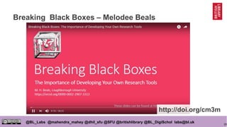 20
@BL_Labs @mahendra_mahey @dhil_sfu @SFU @britishlibrary @BL_DigiSchol labs@bl.uk
Breaking Black Boxes – Melodee Beals
http://doi.org/cm3m
 