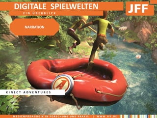 DIGITALE SPIELWELTEN
       EIN ÜBERBLICK



        NARRATION




KINECT ADVENTURES




  MEDIENPÄDAGOGIK IN FORSCHUNG UND PRAXIS   |   WWW.JFF.DE
 