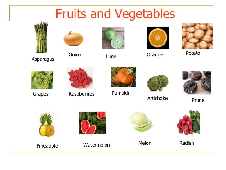 Animals, fruits and vegetables