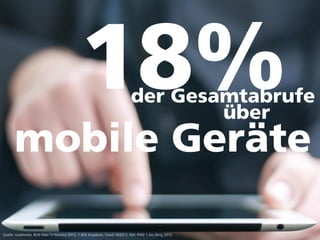 90
mobile Geräte
18%über
Quelle: Goldmedia, BLM Web-TV-Monitor 2012, 1.424 Angebote, Stand 10/2012; Bild: IPAD 1_Ivo_Berg_2012
der Gesamtabrufe
 