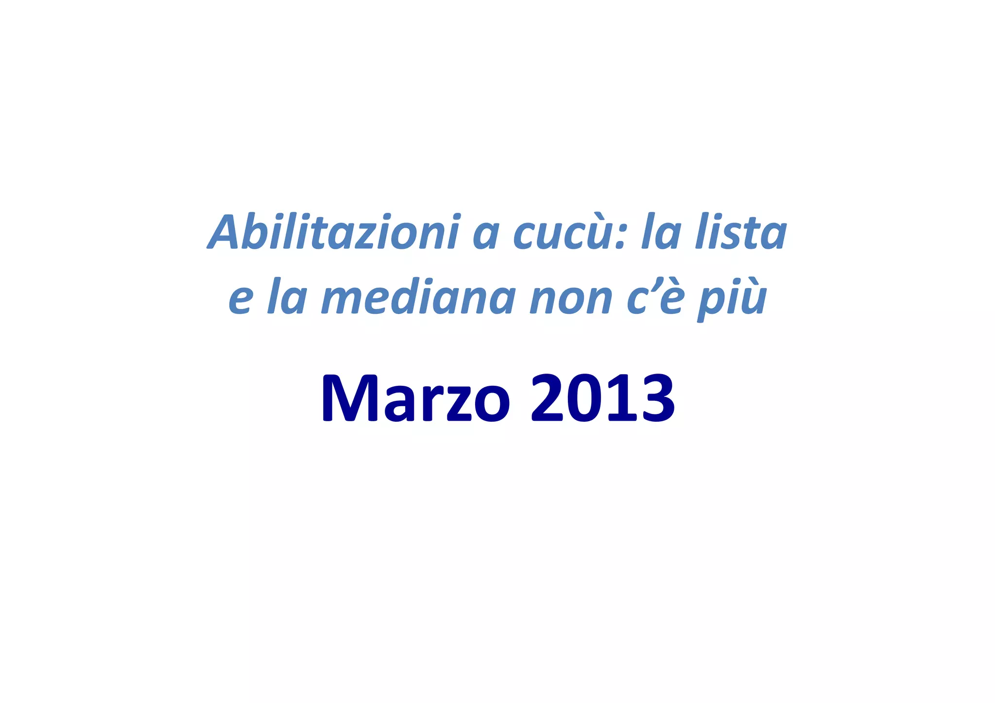 Abilitazioni
a
cucù:
la
lista
e
la
mediana
non
c’è
più
Marzo
2013