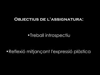 Objectius de l’assignatura: Treball introspectiu Reflexió mitjançant l'expressió plàstica   