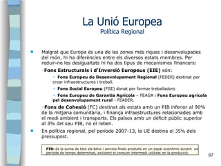 68
La Unió Europea
Subvencions europees regionals



Espanya, juntament amb Polònia, Grècia, Itàlia i Portugal són els
...