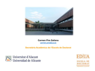 Carmen Pire Galiana
carmen.pire@ua.es
Secretària Acadèmica de l’Escola de Doctorat
 