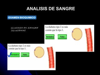 ANALISIS DE SANGRE EXAMEN BIOQUIMICO GLUCOSA EN SANGRE (GLUCEMIA) 