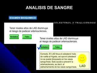 ANALISIS DE SANGRE EXAMEN BIOQUIMICO COLESTEROL Y TRIGLICERIDOS 