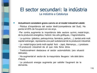116
El sector secundari: la indústria
La indústria a Catalunya
 Actualment constatem grans canvis en el model industrial ...