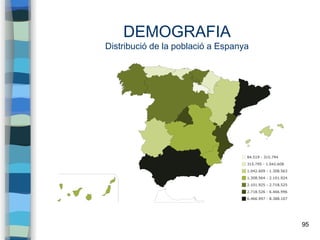 95
DEMOGRAFIA
Distribució de la població a Espanya
 