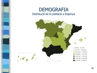 90
DEMOGRAFIA
Distribució de la població a Espanya
 