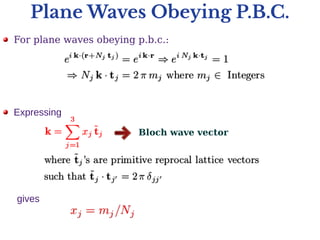 Plane Waves Obeying P.B.C.
For plane waves obeying p.b.c.:
Expressing
gives
Bloch wave vector
 