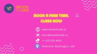 www.skoolofcode.us
+1 425-305-4645
learn@skoolofcode.us
Redmond, Washington, USA
 