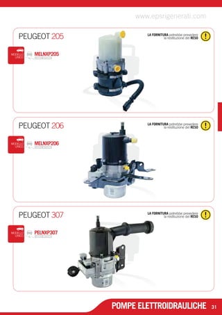 www.epsrigenerati.com 
PEUGEOT 205 la restituzione del RESO 
LA FORNITURA potrebbe prevedere 
MODELLO MELNXP205 
UNICO 
PEUGEOT 206 la restituzione del RESO 
POMPE ELETTROIDRAULICHE 
31 
LA FORNITURA potrebbe prevedere 
MODELLO MELNXP206 
UNICO 
PEUGEOT 307 LA FORNITURA potrebbe prevedere 
la restituzione del RESO 
MODELLO 
UNICO 
PELNXP307 
 