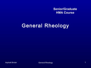 Senior/Graduate
HMA Course

General Rheology

Asphalt Binder

General Rheology

1

 