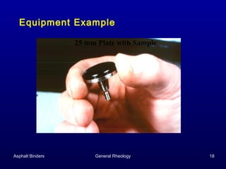 Equipment Example
25 mm Plate with Sample

Asphalt Binders

General Rheology

18

 