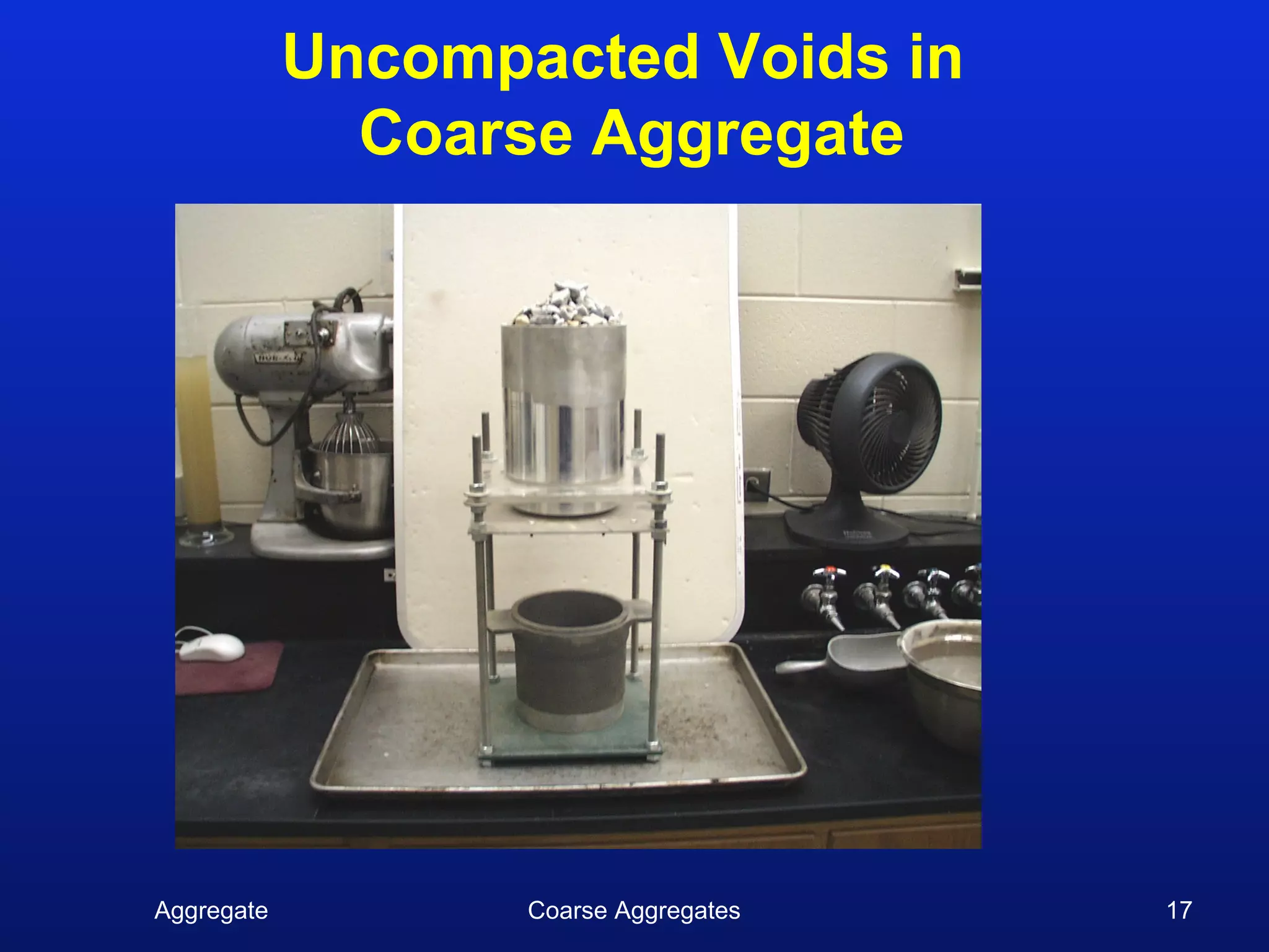 Uncompacted Voids in
              Coarse Aggregate




Aggregate          Coarse Aggregates   17
 