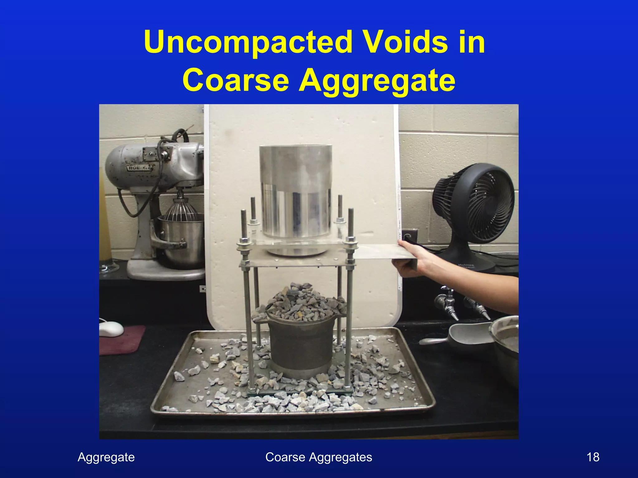 Uncompacted Voids in
              Coarse Aggregate




Aggregate          Coarse Aggregates   18
 