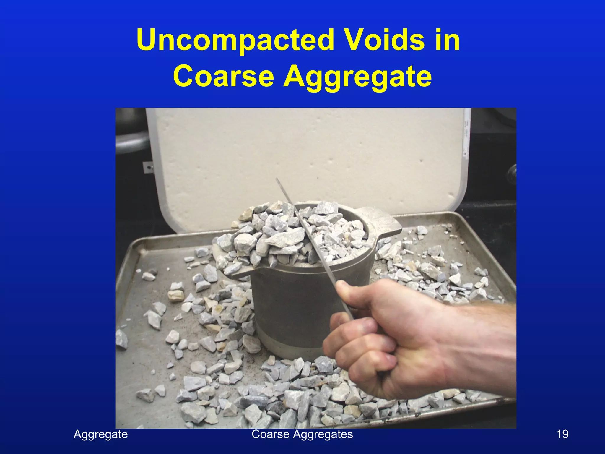 Uncompacted Voids in
              Coarse Aggregate




Aggregate          Coarse Aggregates   19
 