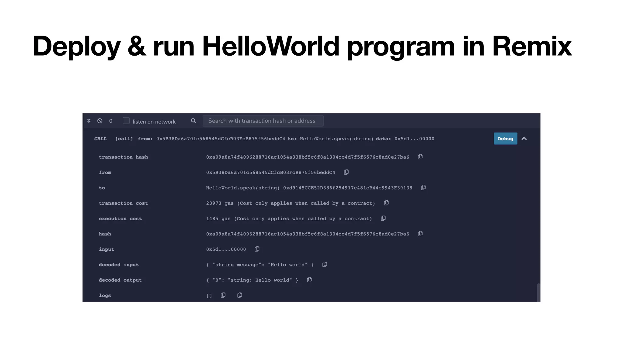 Deploy & run HelloWorld program in Remix
 