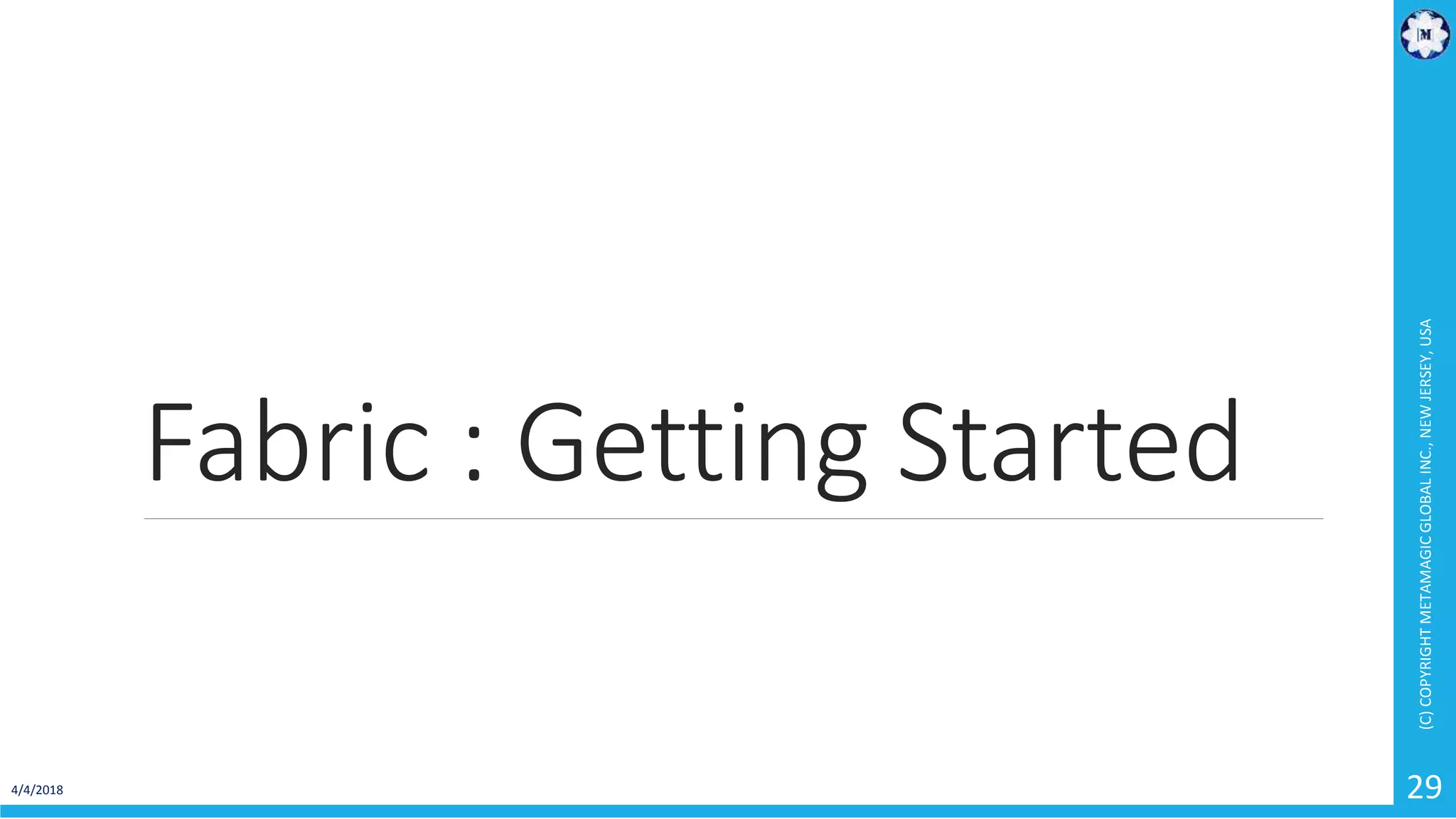 Fabric : Getting Started
4/4/2018
(C)COPYRIGHTMETAMAGICGLOBALINC.,NEWJERSEY,USA
29
 