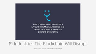 19 Industries The Blockchain Will Disrupt
https://www.youtube.com/watch?v=G3psxs3gyf8
 