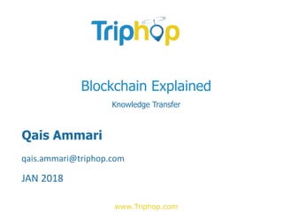 www.Triphop.com
Blockchain Explained
qais.ammari@triphop.com
JAN 2018
Qais Ammari
Knowledge Transfer
 