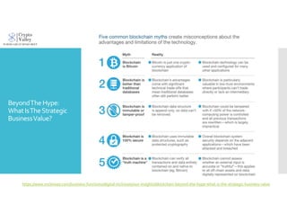 BeyondTheHype:
WhatIsTheStrategic
BusinessValue?
https://www.mckinsey.com/business-functions/digital-mckinsey/our-insights/blockchain-beyond-the-hype-what-is-the-strategic-business-value
 
