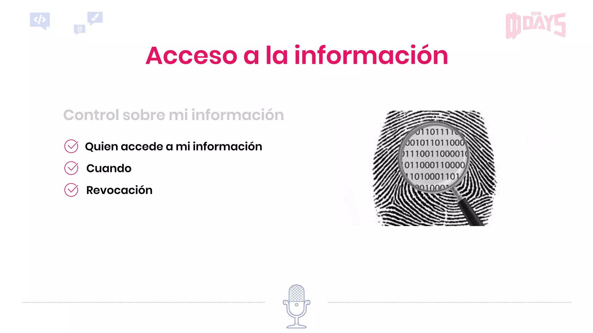 Acceso a la información
Control sobre mi información
Quien accede a mi información
Cuando
Revocación
 