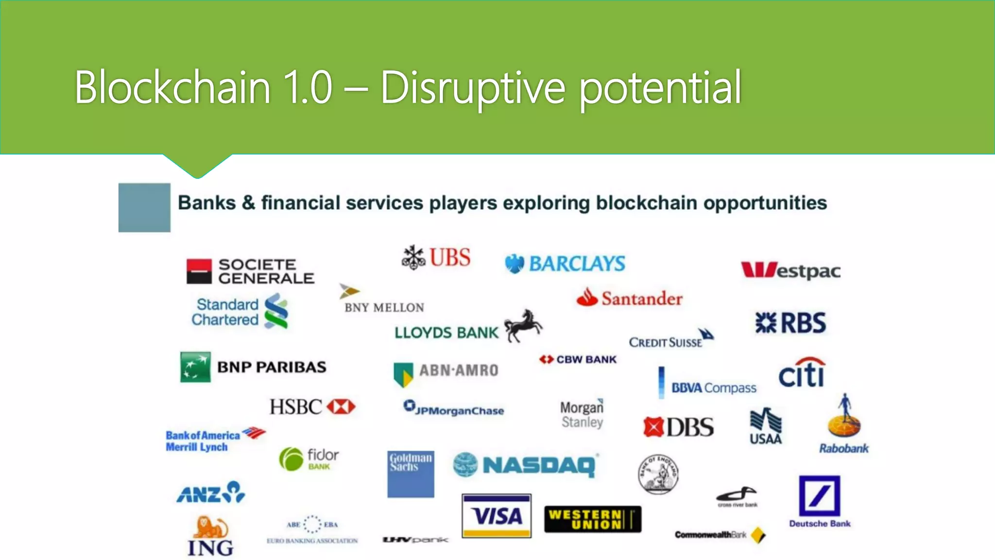 Blockchain 1.0 – Disruptive potential
 