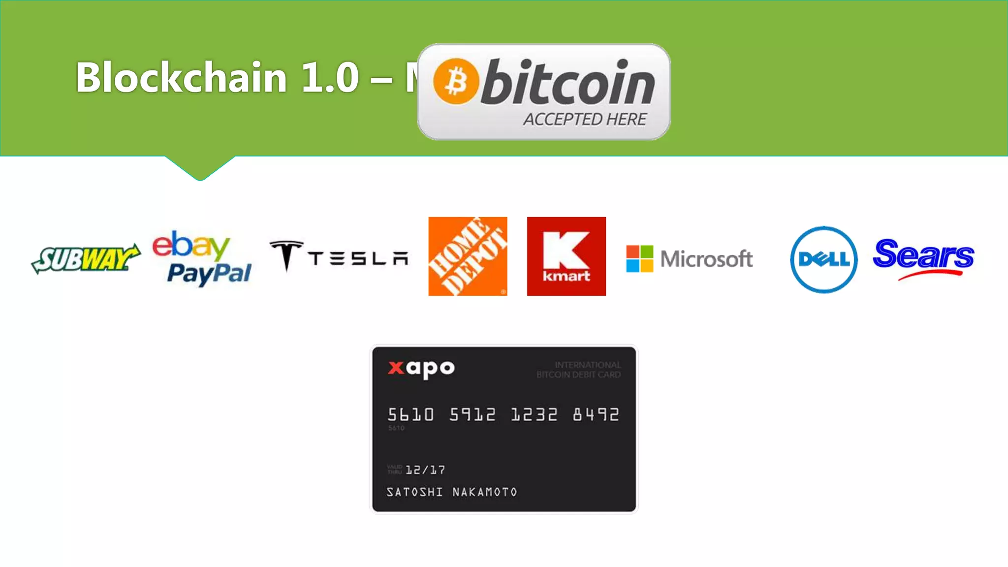 Blockchain 1.0 – Merchants
 