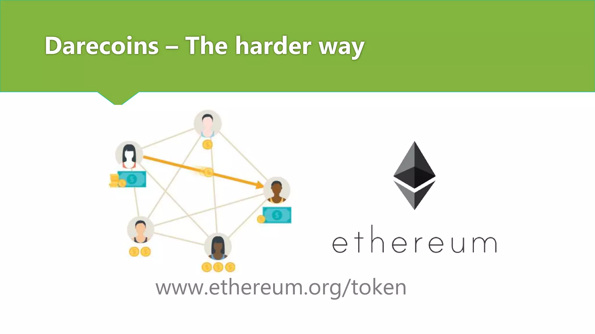 Darecoins – The harder way
www.ethereum.org/token
 