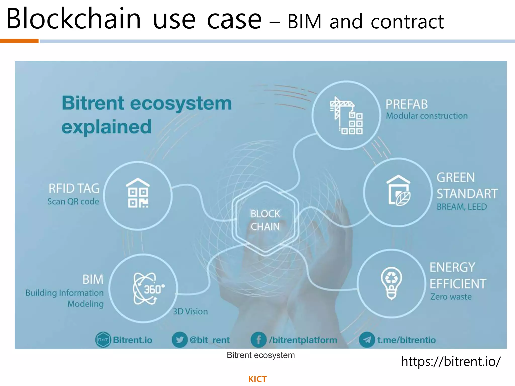 Blockchain use case – BIM and contract
Bitrent ecosystem
KICT
https://bitrent.io/
 