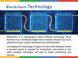 Block chain technology and its applications 