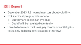 Mining ‘Difficulty’ Value
● Measure of difficulty in finding hash
value below target value (256 bit
number)
● Mining Difficulty α1/Target Value
● Average mining time is about 10min
per block
43
 