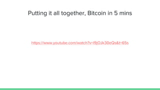 Putting it all together, Bitcoin in 5 mins
https://www.youtube.com/watch?v=l9jOJk30eQs&t=65s
 
