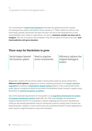 31 Blockchain: building trust
The consulting firm Grand View Research estimates the global blockchain market
(including pr...