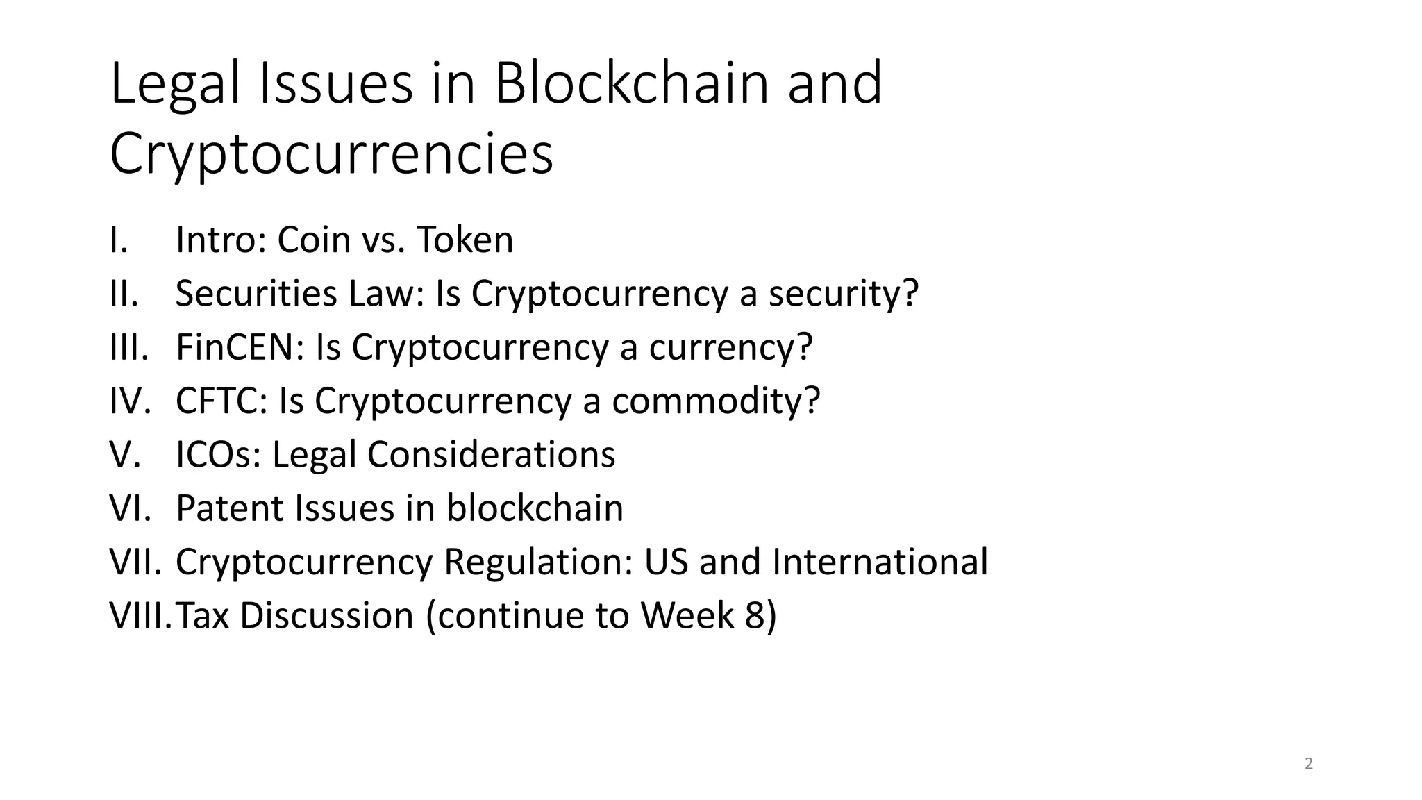 Week 7 - Legal Issues in Blockchain and Cryptocurrencies | PPTX