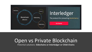 Open vs Private Blockchain
Potential solutions: Sidechains or Interledger or Child Chains
 