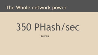 The Whole network power
350 PHash/sec
Jan 2015
 