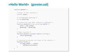 «Hello World» (greeter.sol)
 