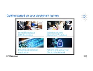 29
Getting started on your blockchain journey
Learn More About
IBM Blockchain
Schedule an IBM
Blockchain Workshop
Develop a Blockchain
Application
Activate and Grow your
Blockchain Network
 